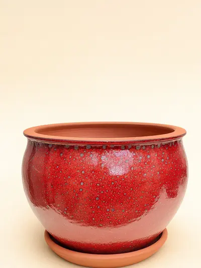 Kırmızı Desenli Sırlı No 4 Ø27cm -  Saksilar - Lalezar Botanik